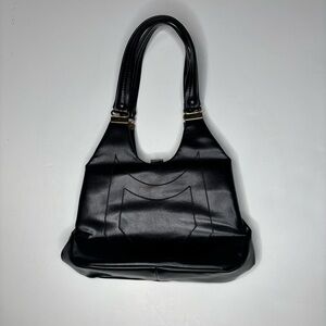 Vintage Black Faux Leather Frame Handbag Shoulder Bag